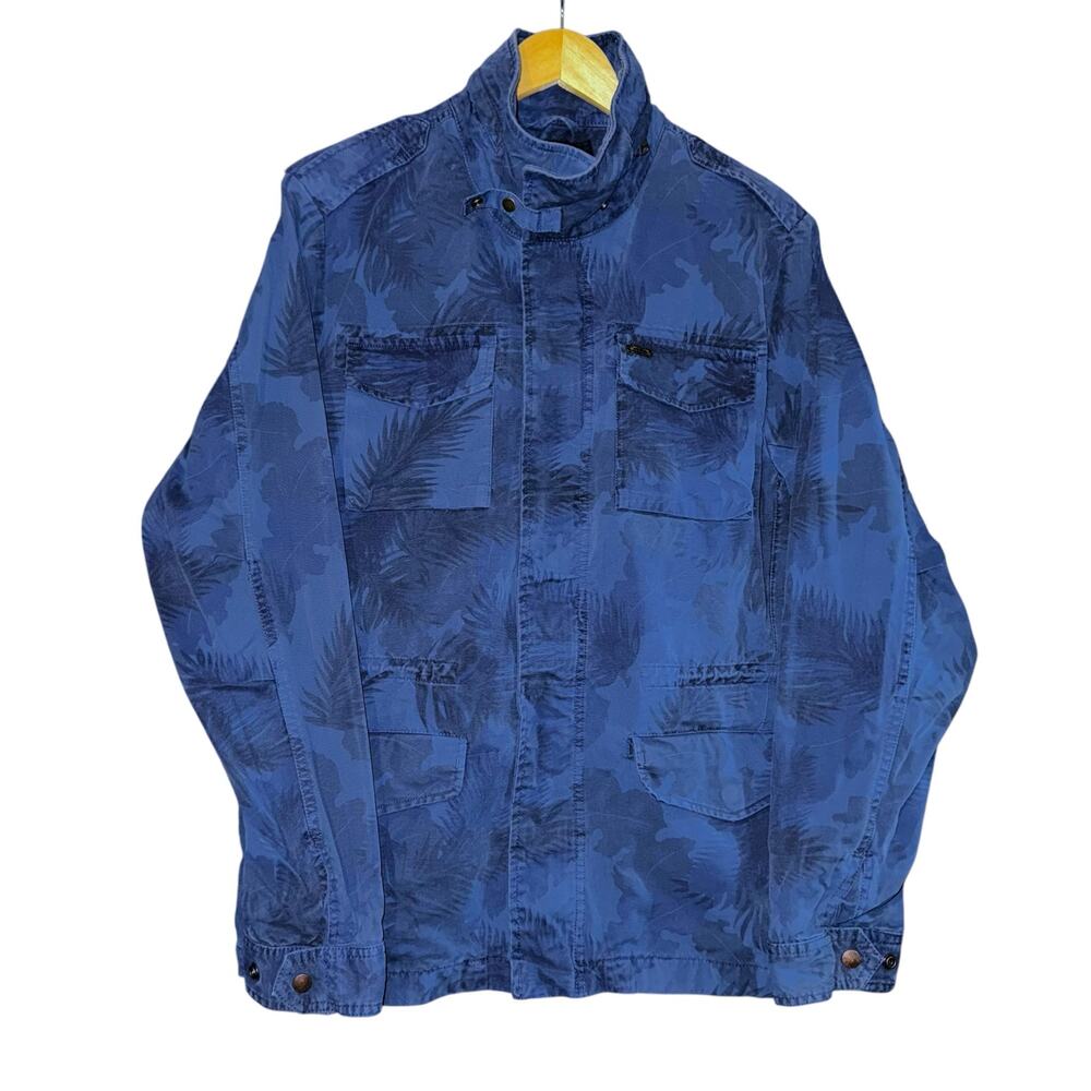 Scotch & Soda Womens LG Jacket Two Toned Blue Tropical Full Zip Quirky Palm Tree